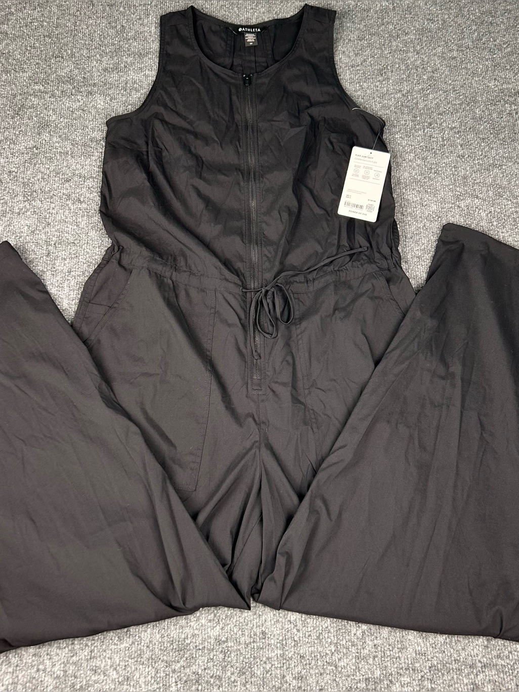 Athleta Flex Black Sleeveless Zipper Wide Leg Cinch Jumpsuit Medium Breathable